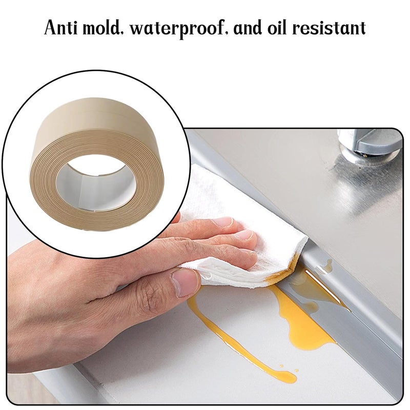 Begino Waterproof Caulk Tape Sealant Strip, 1.5" W x 10.5'L PVC Sealing Tapes for Kitchen Bathroom Bathtub Countertop Toilet Sink (Beige) - Image 4